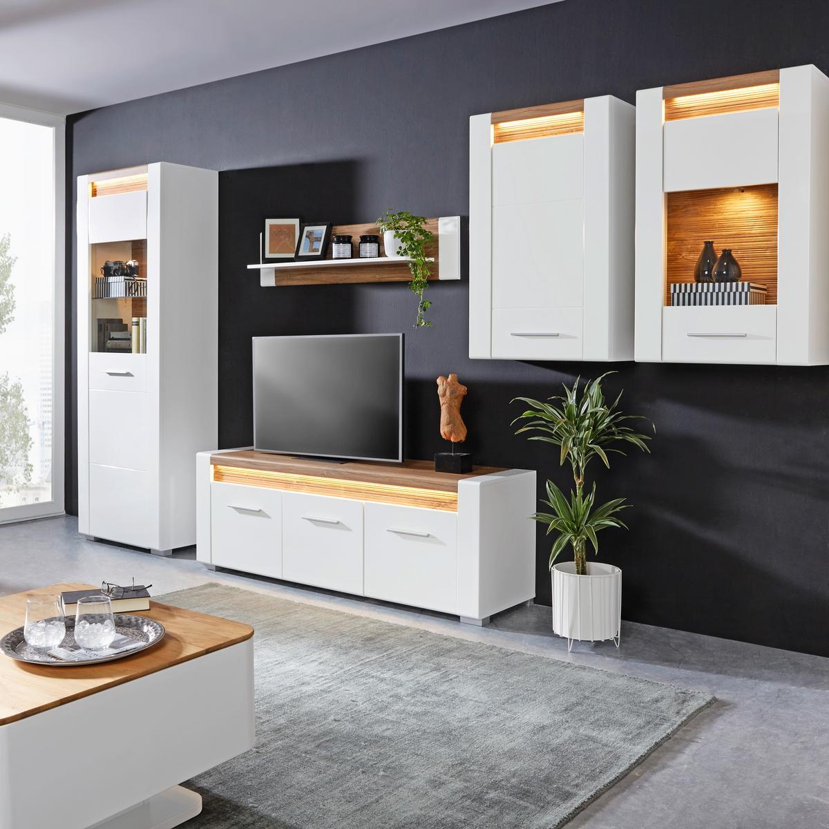 NÁSTĚNNÁ POLICE LEONARDO - bílá/barvy dubu, Moderní, kompozitní dřevo (120/28/24cm) - Mömax