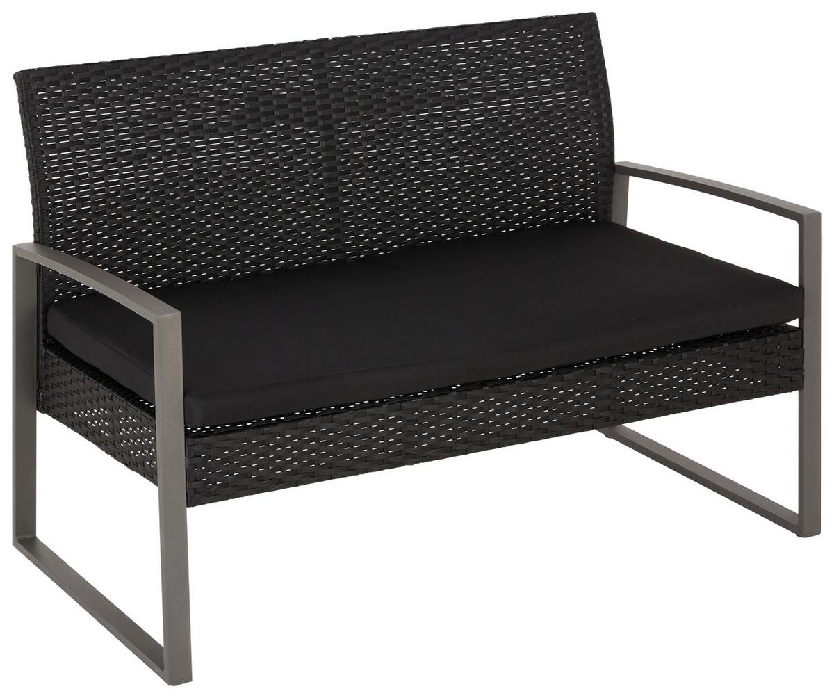 Loungegarnitur 5-tlg Elena Aus Stahl + Kunststoff Mit Kissen - Schwarz, MODERN, Glas/Kunststoff - Luca Bessoni