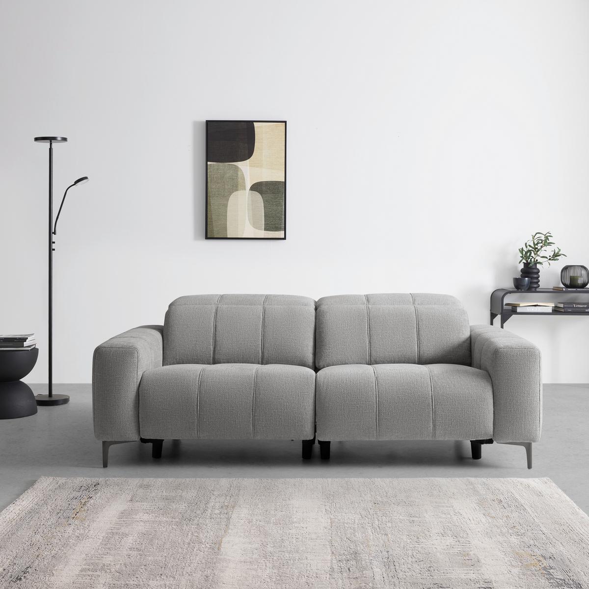 Trojmiestna pohovka ALVARO, sivý zamat, relax.funkcia - sivá/prírodná farba, Modern, kov/drevo (220/79/109cm) - Mömax