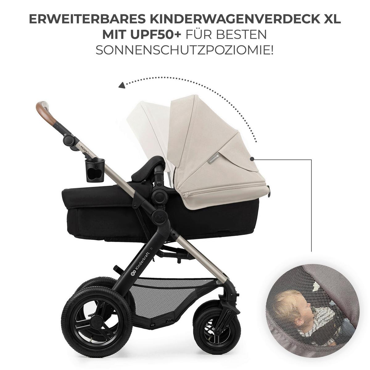 Kinderwagenset schwarz/grau 7 tlg. - Greige/Goldfarben, Basics, Textil/Metall (86,5/86,5/106cm) - Kinderkraft