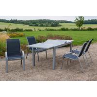 Gartenmöbel Set 5-Tlg. Amalfi aus Metall/Textil - Silberfarben/Schwarz, MODERN, Textil/Metall - Gardenson