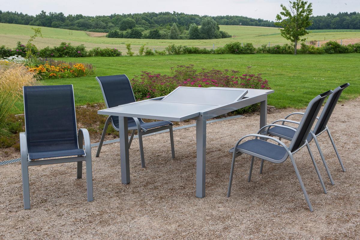 Gartenmöbel Set 5-Tlg. Amalfi aus Metall/Textil - Silberfarben/Schwarz, MODERN, Textil/Metall - Gardenson