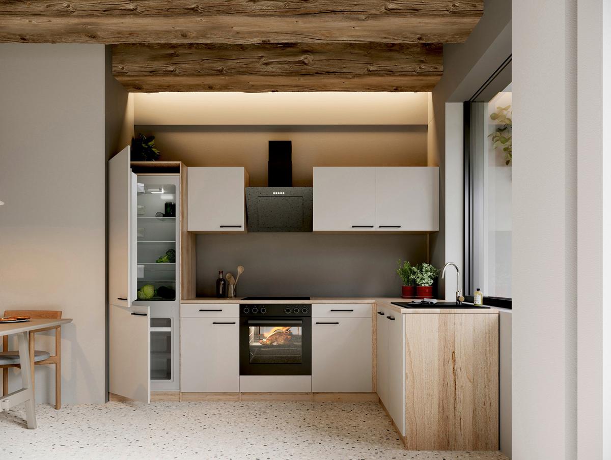 ECKKÜCHE Merle, Kaschmir S: 280x172cm - Kaschmir/Eichefarben, Trend, Holzwerkstoff (280/172cm) - Respekta