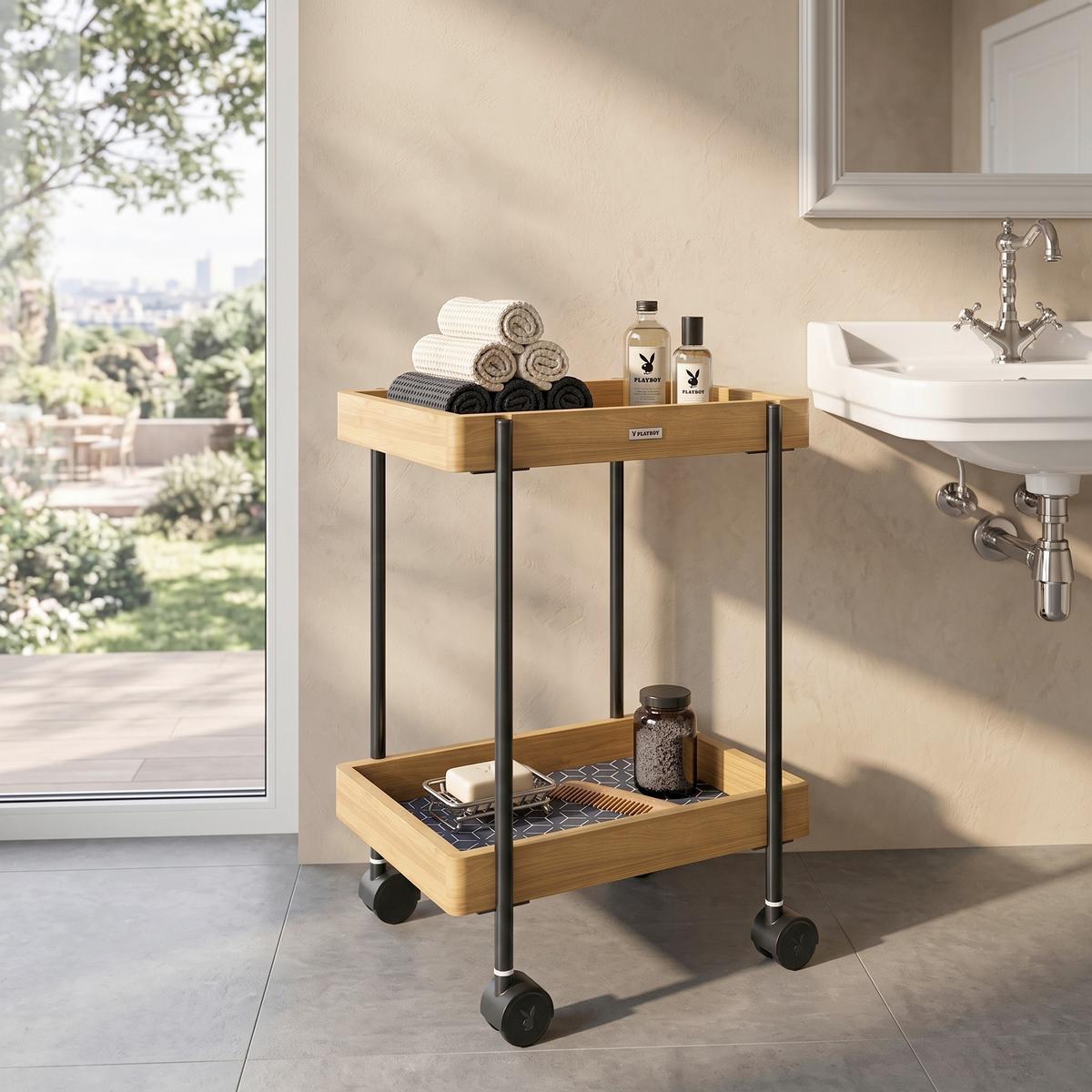 Badezimmerregal mit Rollen Bambus/Eisen 46x30 cm Nancy - KONVENTIONELL, Holz/Kunststoff (46/57/30cm) - Playboy
