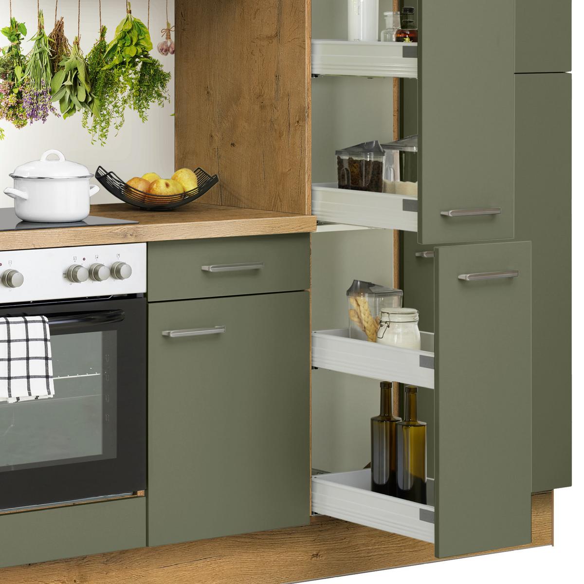Küchenzeile Ip1200 mit Geräte B: 310 cm Terra Opal/Eiche - Eichefarben, Basics, Holzwerkstoff (310cm) - Impuls