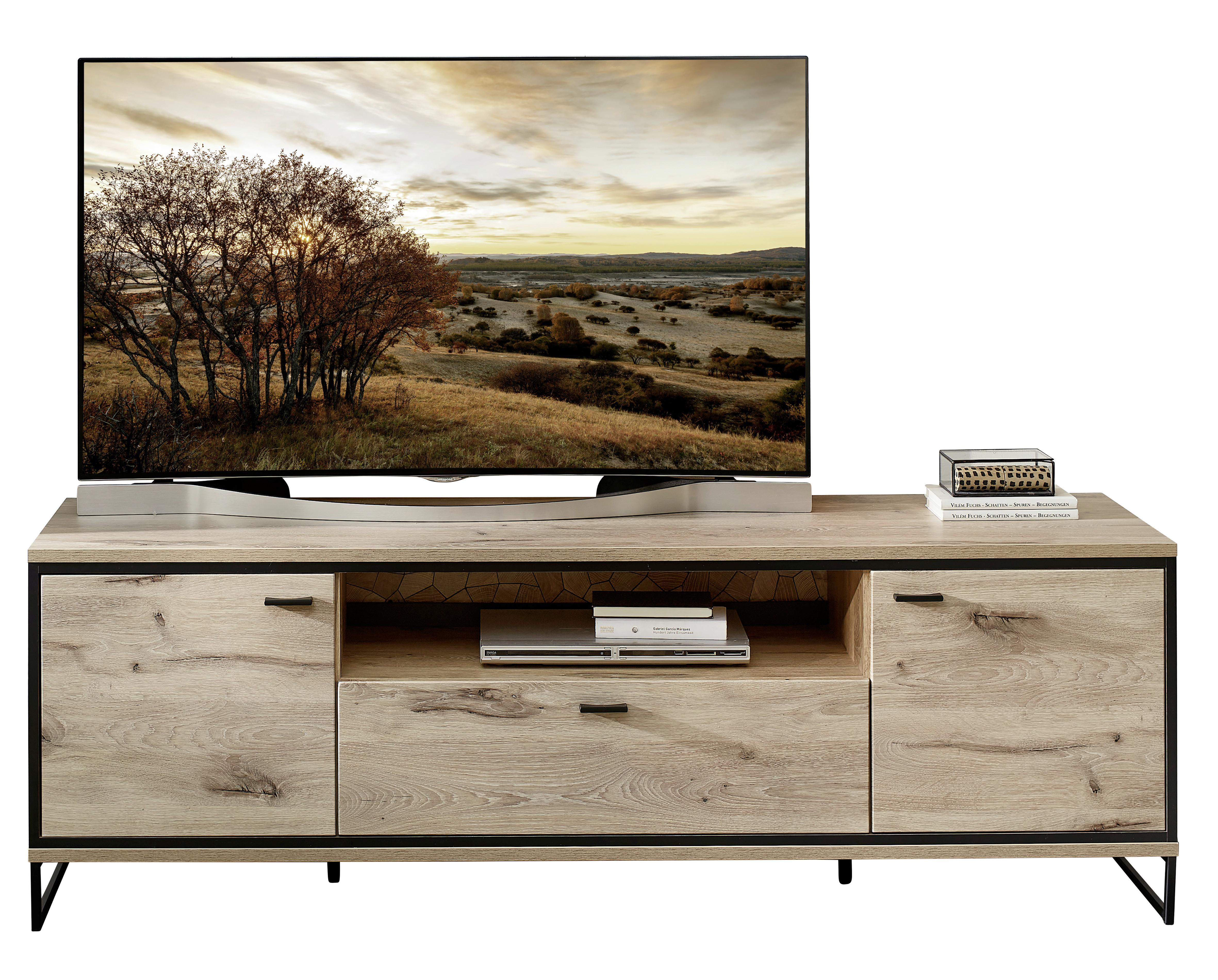 Wohnkombination Schwarz, Eiche Dekor 3 Tlg.