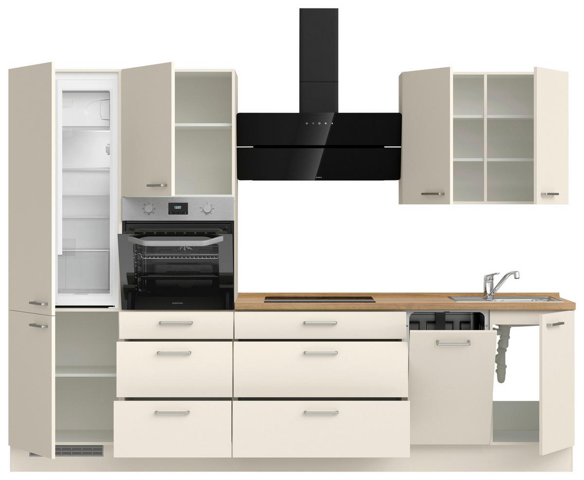 Kuchynská linka 300 cm, magnóliová supermantá - barvy dubu/magnolie, Moderní, kov/kompozitní dřevo (300cm) - Nobilia