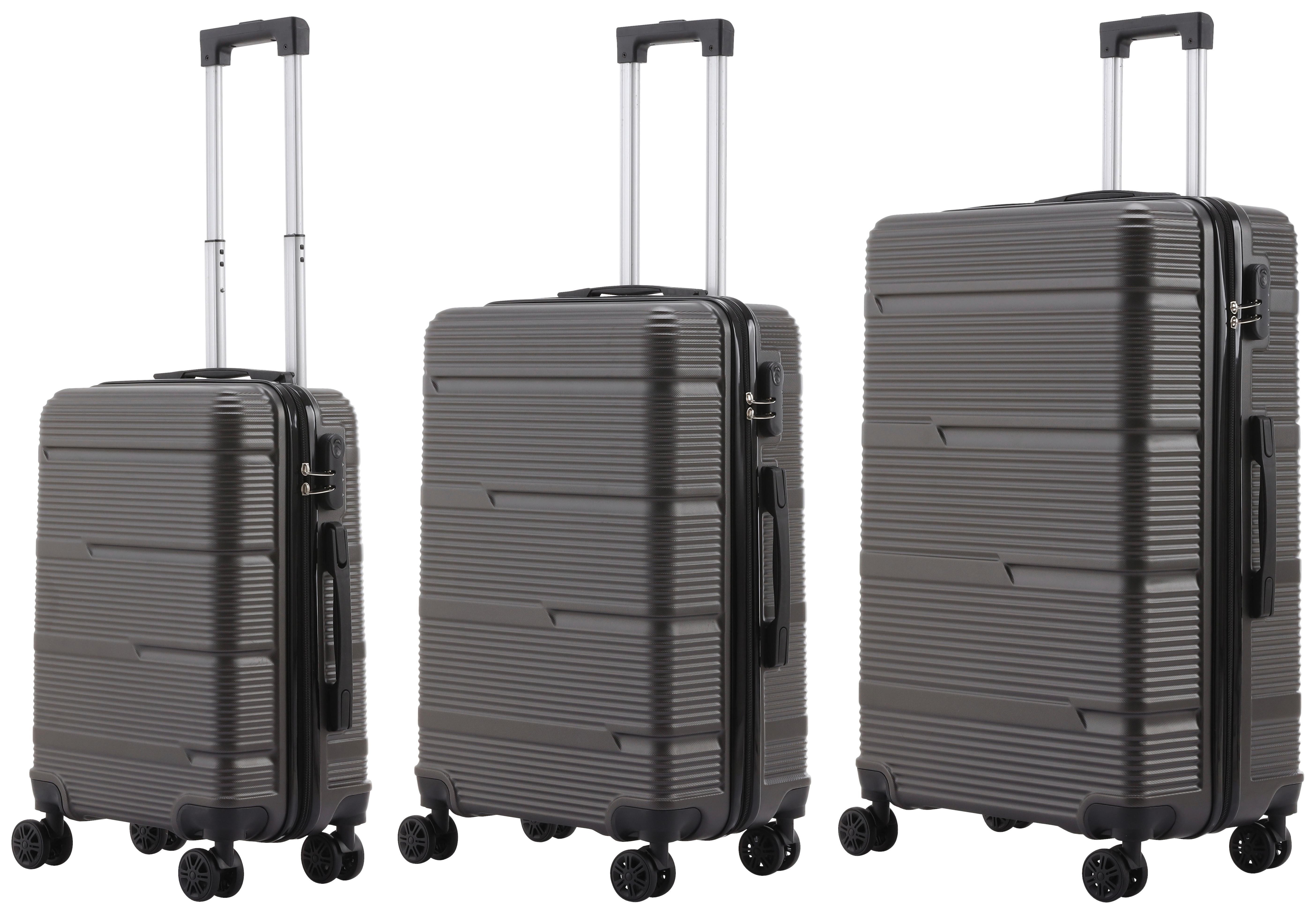 Reisekoffer Set 3-tlg Florenz 4 Rollen Hartschale - Dunkelgrau, Basics, Kunststoff/Textil - Ondega