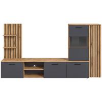 Obývačková stena Mailand š: 250cm - čierna/farba duba, Modern, kompozitné drevo/plast (250/135/38cm) - Mömax