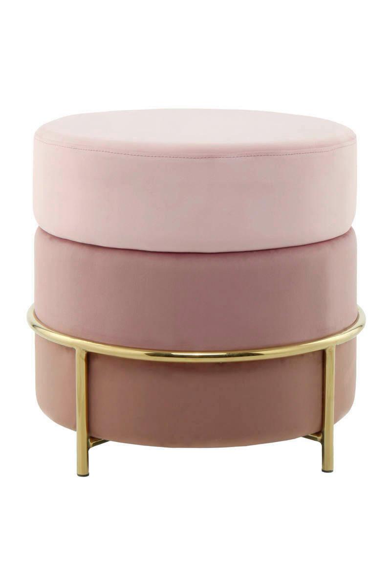 Kulatý taburet PINK, růžová / zlatá barva - růžová/barvy zlata, Basics, kov/kompozitní dřevo (48,5/46/48,5cm)