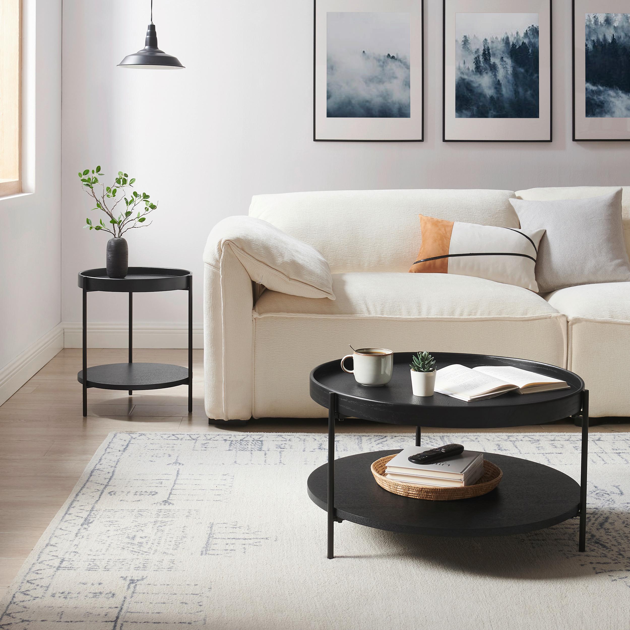 Couchtischset 2-Teilig Schwarz - Schwarz, Design, Holzwerkstoff/Metall (44-69/44-69/49-39cm) - Livetastic