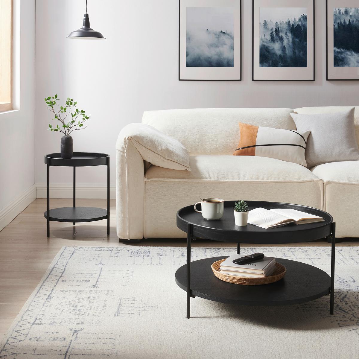 Couchtischset 2-teilig Schwarz - Schwarz, Design, Holzwerkstoff/Metall (44-69/44-69/49-39cm) - Livetastic