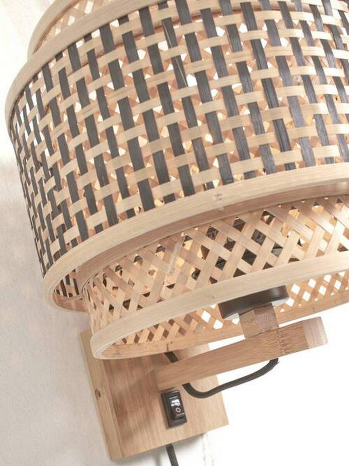 Wandleuchte Bhutan/W/N/2520/Bn - Schwarz/Naturfarben, Trend, Holz (25/29/25cm) - Good & Mojo