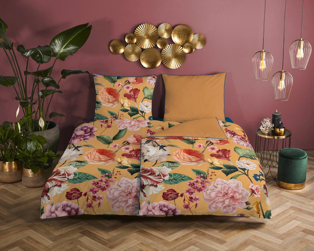 Wendebettwäsche 140x200 cm Fiori Descanso Gelb Blume - Gelb, Basics, Textil (140/200cm)
