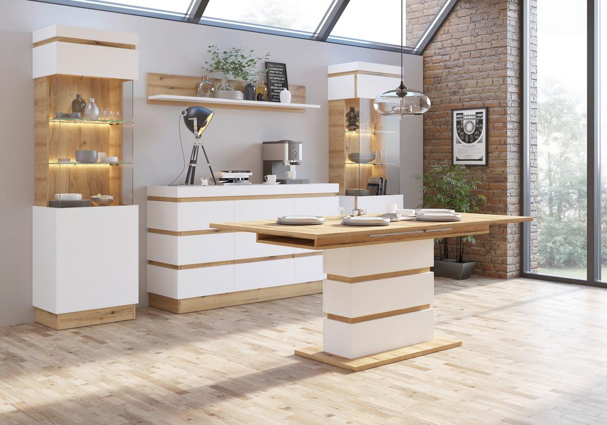 Ausziehtisch Calabria Eiche Dekor Weiß, B: 180-220cm - Eichefarben/Weiß, Trend, Holzwerkstoff (180-220/76,3/90cm)