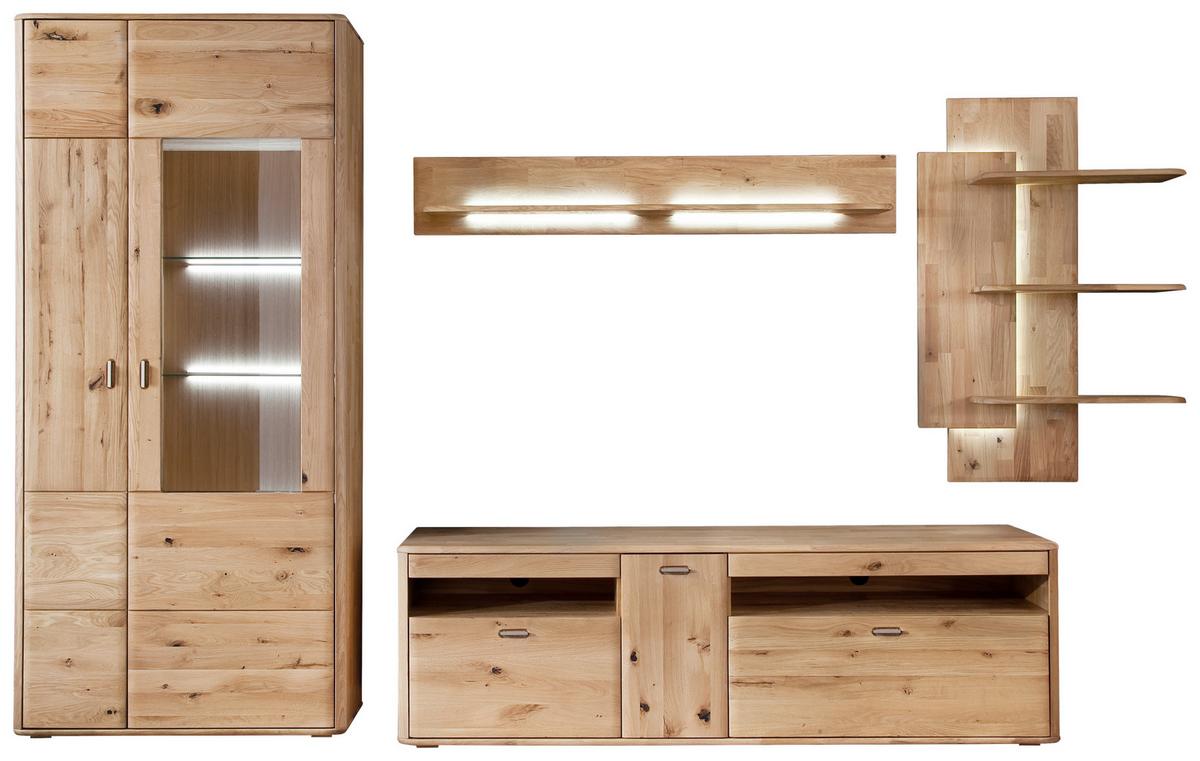 Wohnkombination Massiv 4-tlg. Ravello Eichefarben - Eichefarben, Design, Glas/Holz (340/208/50cm) - Livetastic