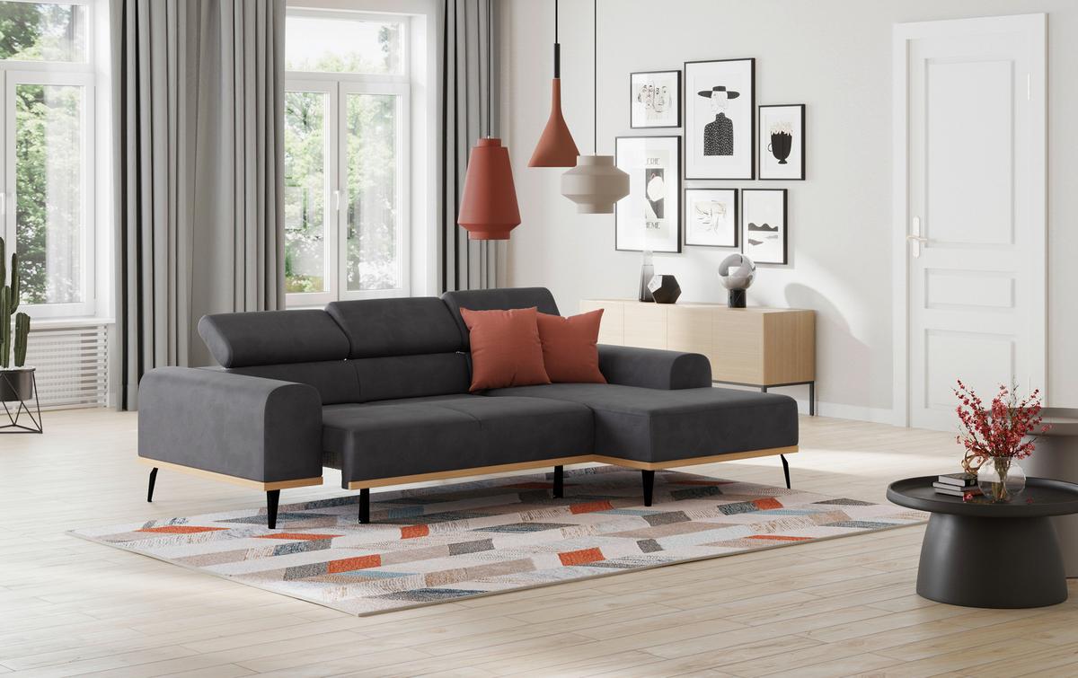 Ecksofa Schwarz Mit Sitzvorzug S: 244x157 cm - Schwarz, KONVENTIONELL, Textil (244/157cm) - Cotta