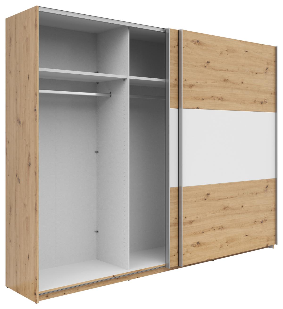 Schwebetürenschrank B: 270 cm Artisan Eiche / Weiß - Weiß/Eiche Artisan, KONVENTIONELL, Holzwerkstoff (270/210/59cm)