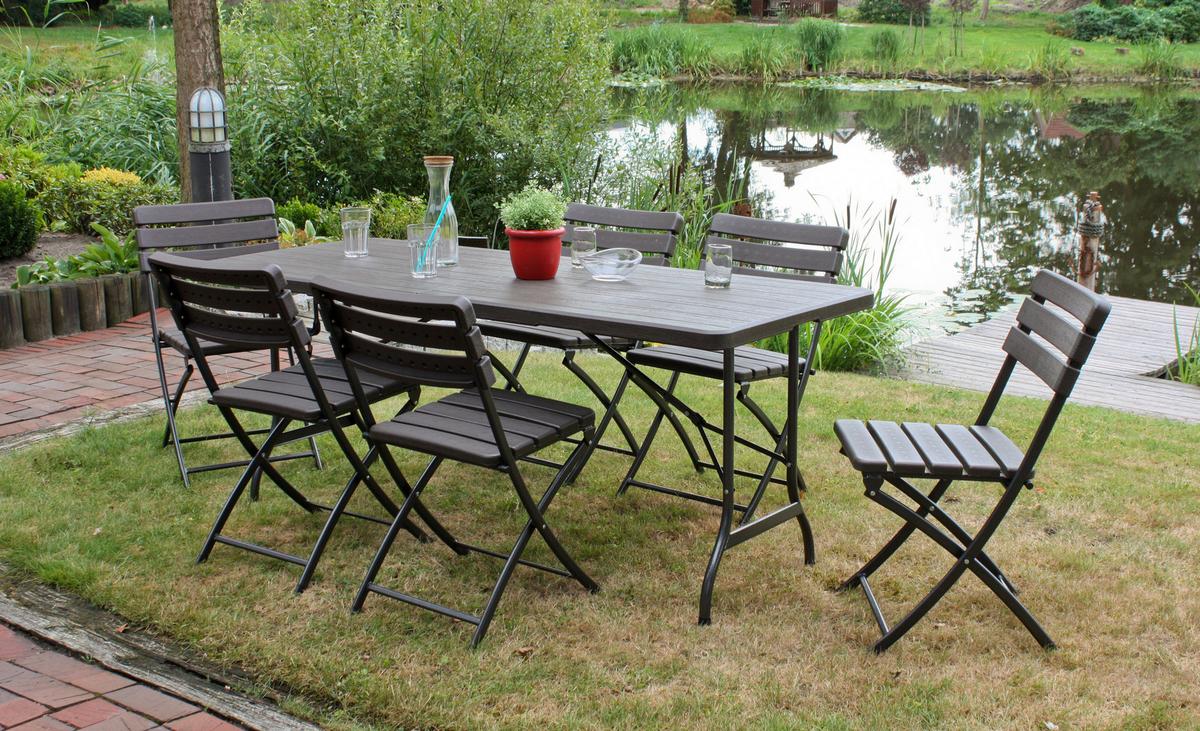 Gartenmöbel Set 7-Tlg. Tabora Kunststoff/Metall - Schwarz/Braun, Basics, Kunststoff/Metall (83/83/54cm) - Gardenson