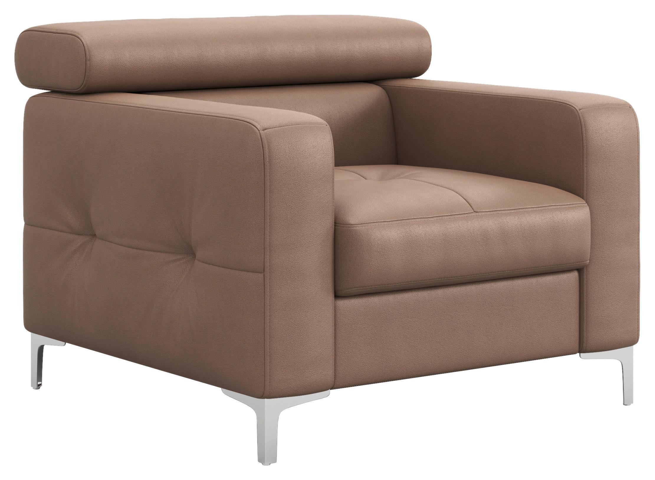 Polstersessel Sammy Cappuccino Leder - Chromfarben/Cappuccino, Design, Leder (99/78-92/106cm) - Livetastic