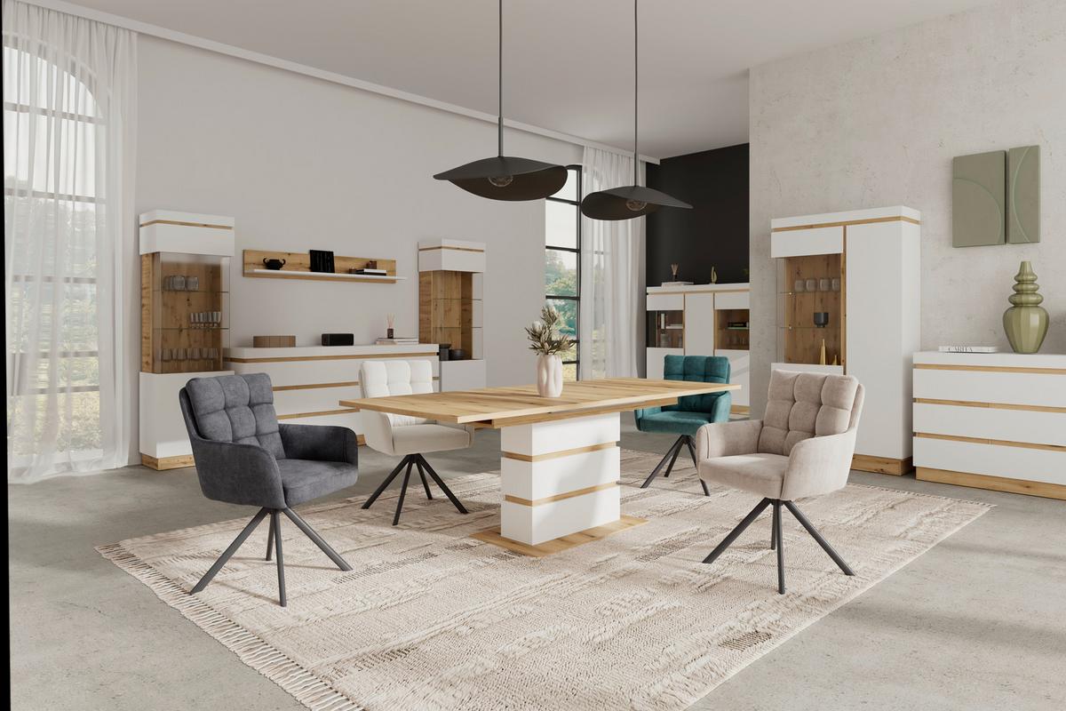 Ausziehtisch Calabria Eiche Dekor weiß, B: 180-220cm - Eichefarben/Weiß, Trend, Holzwerkstoff (180-220/76,3/90cm)