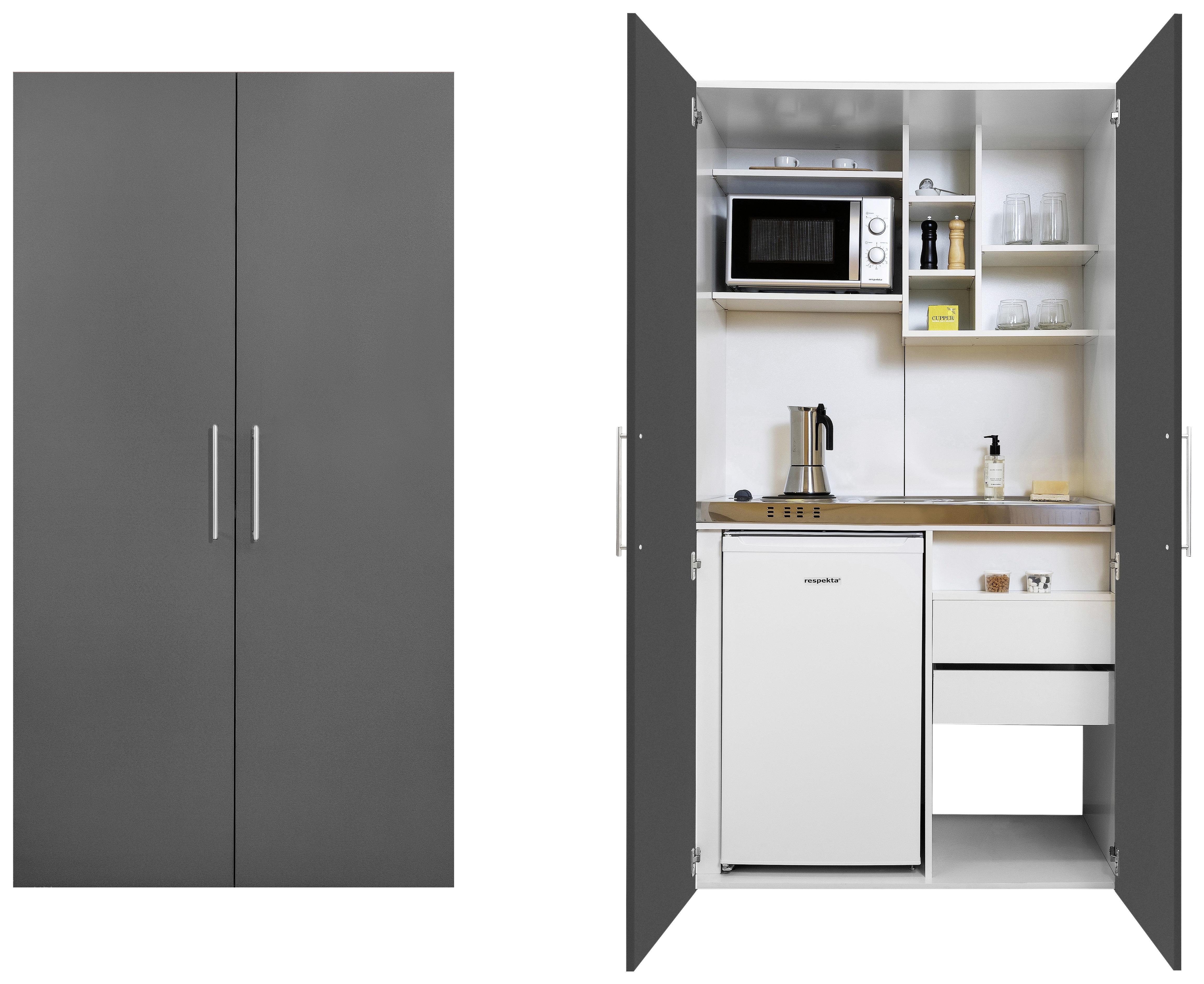 Schrankküche mit Kühlschrank + Mikrowelle 104 cm Modern - Eichefarben/Grau, MODERN, Holzwerkstoff/Metall (104/193/67cm) - Respekta