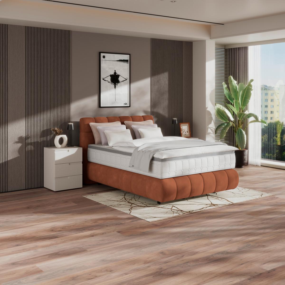 Boxspringbett Nobu Rostbraun, Lf: 140x200 Cm - Rostfarben/Schwarz, Trend, Holz/Textil (140/200cm)