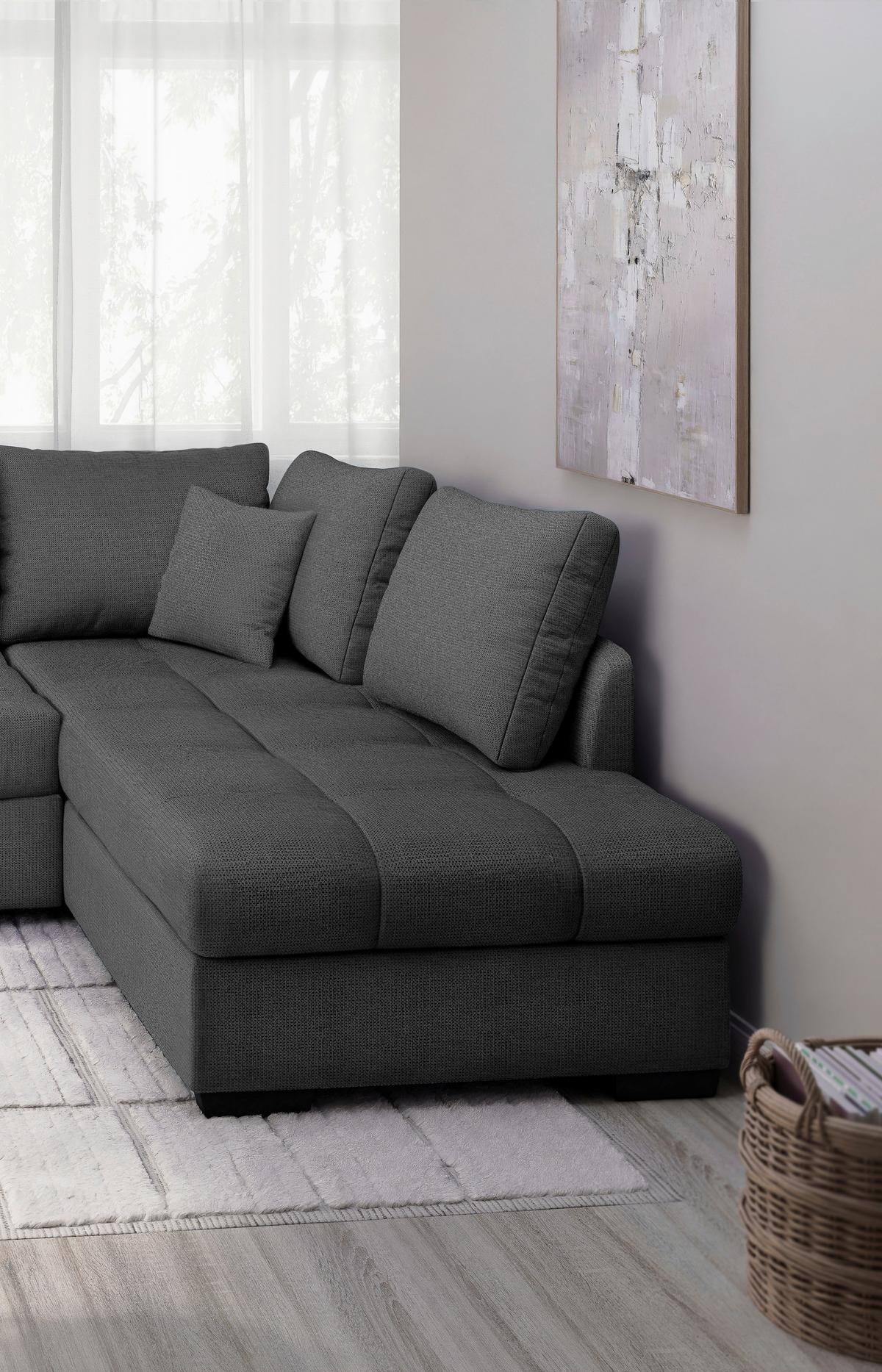 Eckschlafsofa Alvito Anthrazit S: 298x202 Cm - Anthrazit/Schwarz, MODERN, Textil (298/202cm) - MID.YOU