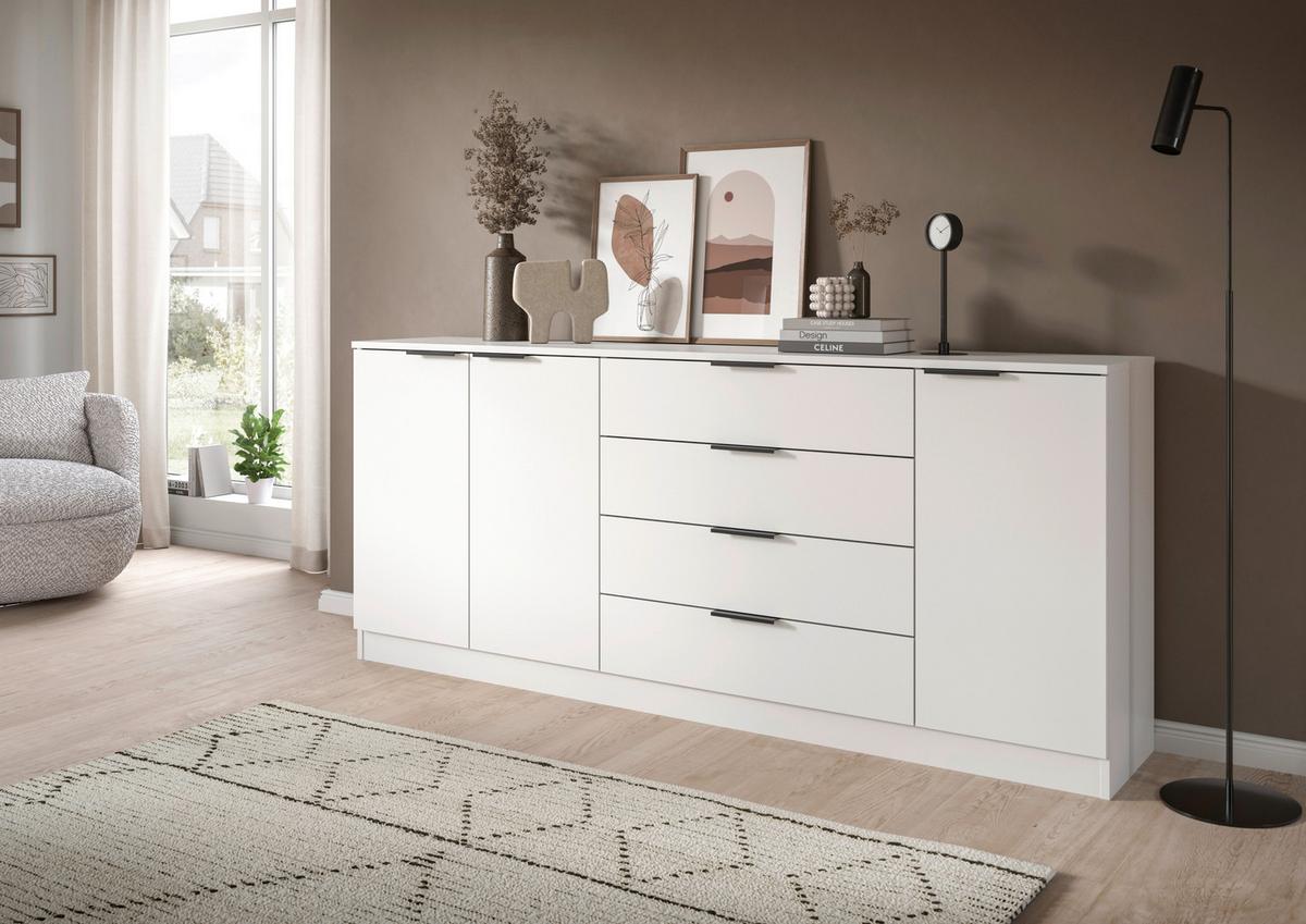 Kommode Kopenhagen, Weiß B: 185 Cm - Schwarz/Weiß, Design, Holzwerkstoff (185/80/35cm) - Livetastic