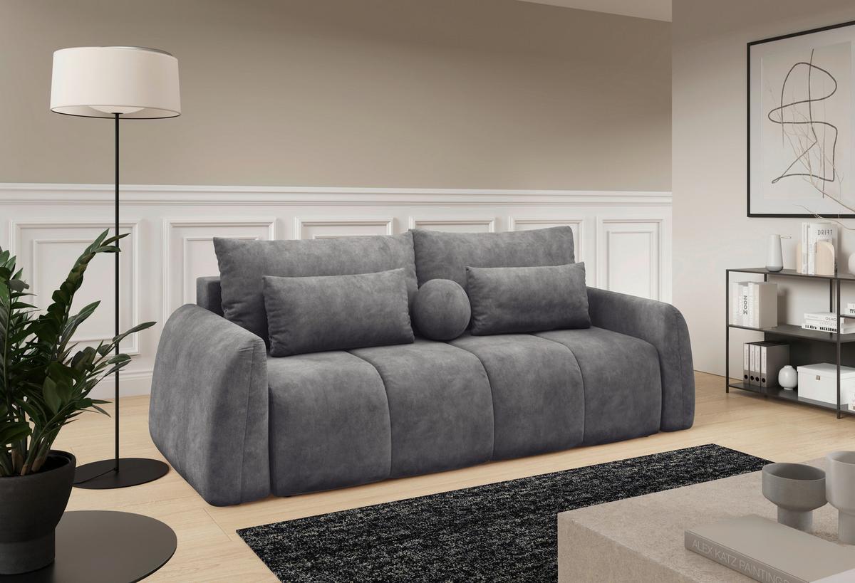 Schlafsofa Geronimo Grau B: 252cm - Schwarz/Grau, Design, Textil (252/93/167cm) - Livetastic