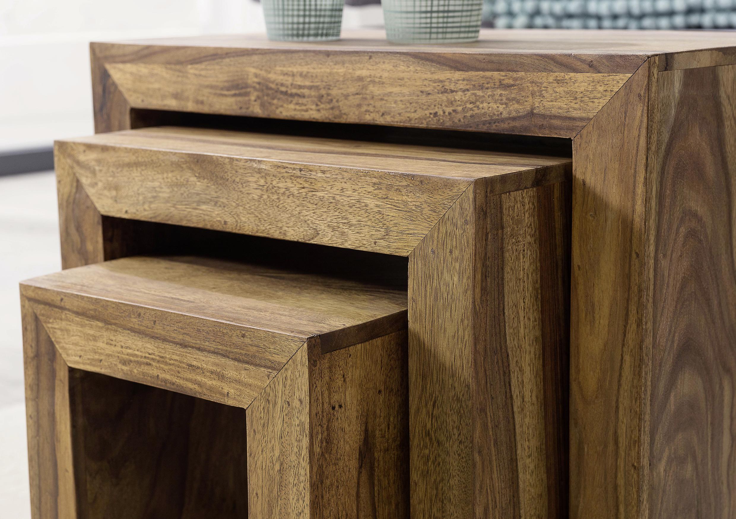 Beistelltisch quadratisch Mumbaiaus Sheesamholz 3er-Set Detail Seite