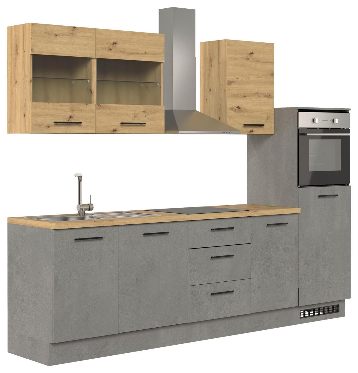 Küchenblock Capri D. Grau/Eiche Dekor B: 280 cm - Dunkelgrau/Eiche Artisan, Basics, Glas/Holzwerkstoff (280cm) - MID.YOU