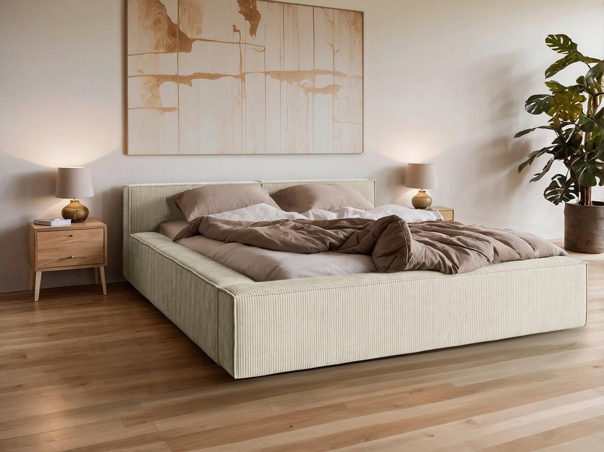 Polsterbett inkl. Lattenrost 180x200 - Beige/Schwarz, Basics, Holz/Textil (180/200cm) - Livetastic