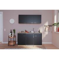 Miniküche mit Kühlschrank + Kochfeld 150 cm Schwarz/Eiche - Eichefarben/Schwarz, Basics, Holzwerkstoff (150cm) - Respekta
