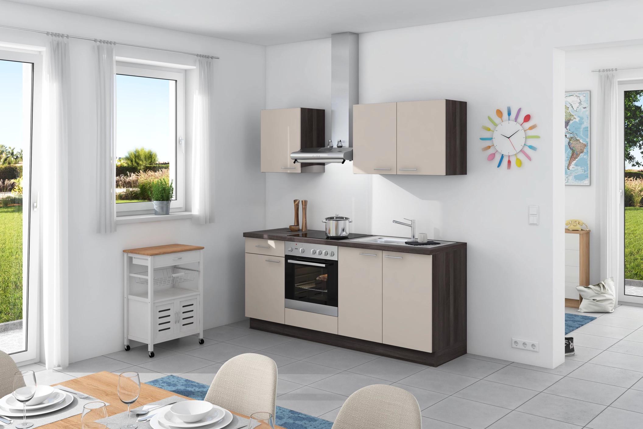 Express Küchenzeile Base ohne Geräte 200 cm Crema/Eiche Grau