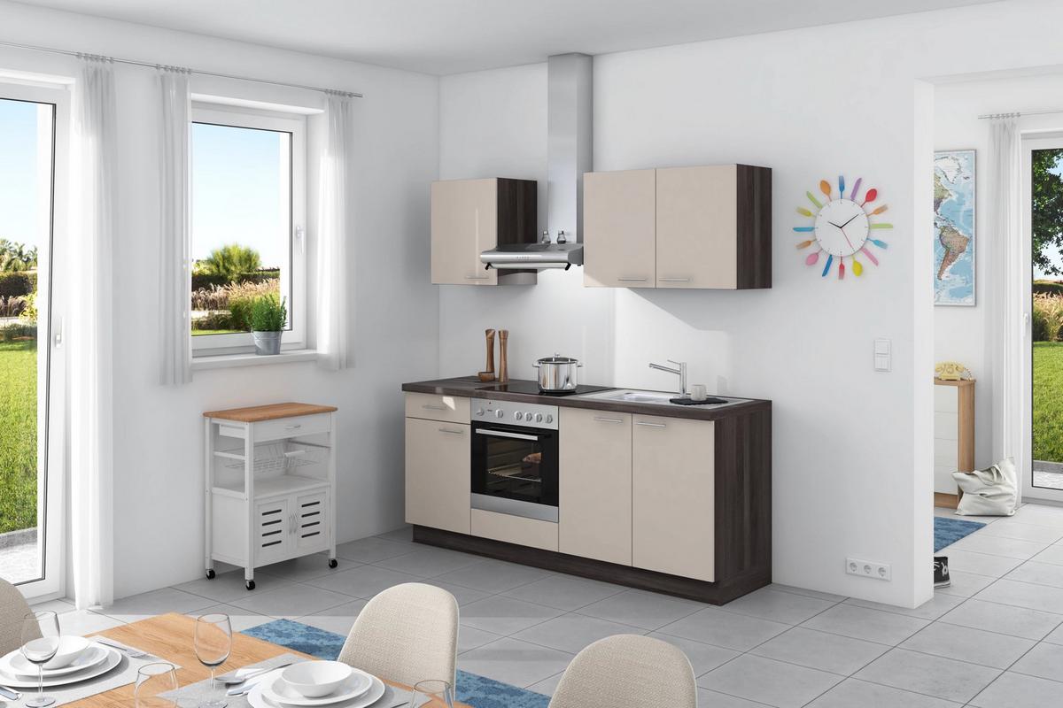 Küchenzeile Base ohne Geräte 200 cm Crema/Eiche Grau - Eichefarben/Creme, Design, Holzwerkstoff (200cm) - Express