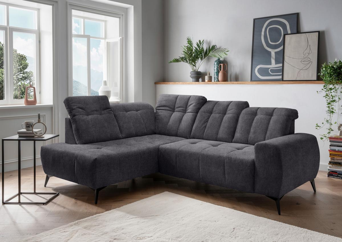 Ecksofa mit USB Anschluss Sano, Anthrazit, S: 200x261 cm - Anthrazit/Schwarz, MODERN, Textil (200/261cm) - Livetastic