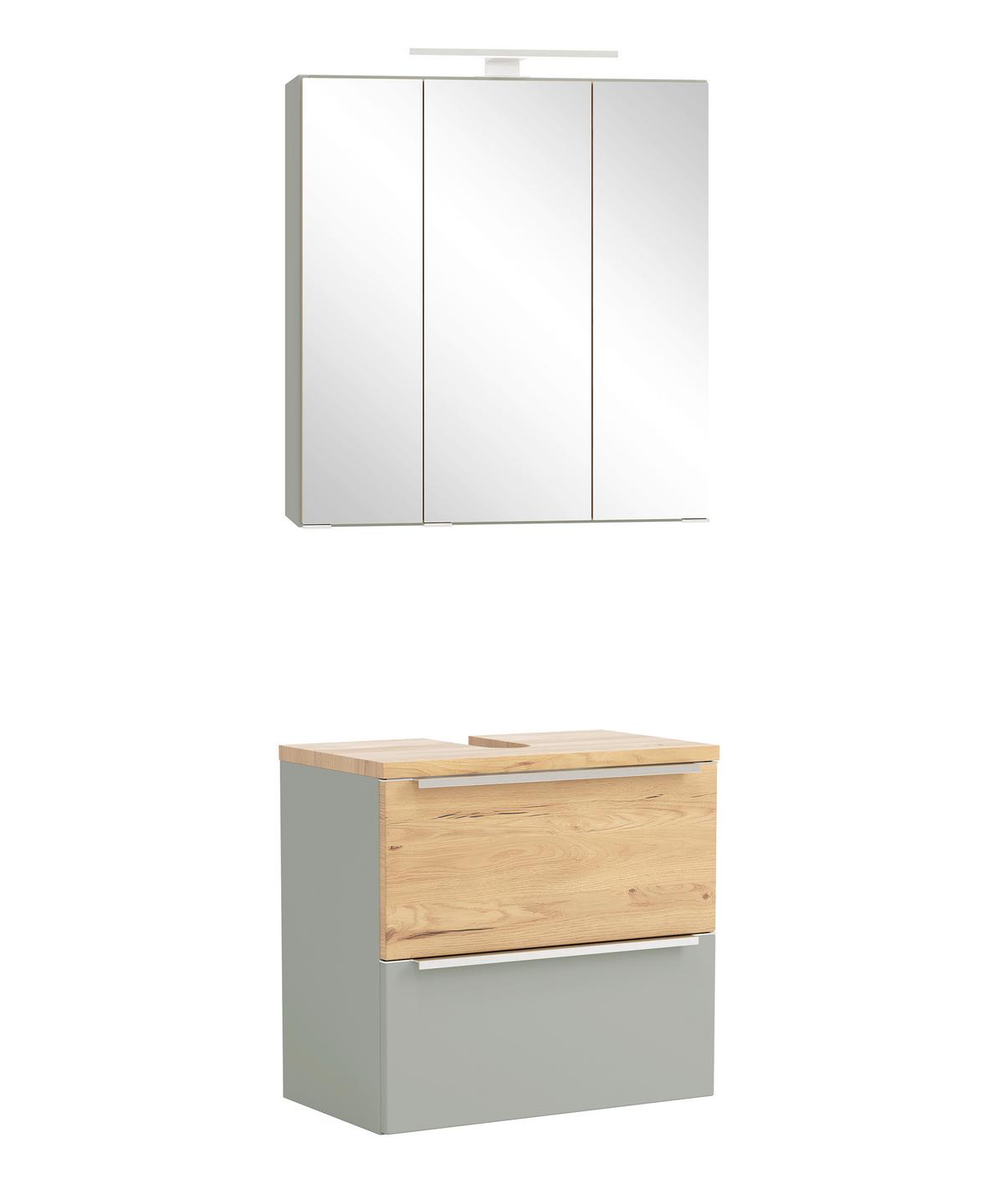 Badezimmer Verona Wildeiche/Schilfgrün 2-teilig - Schilfgrün/Wildeiche, Trend, Glas/Holzwerkstoff (60cm) - Held