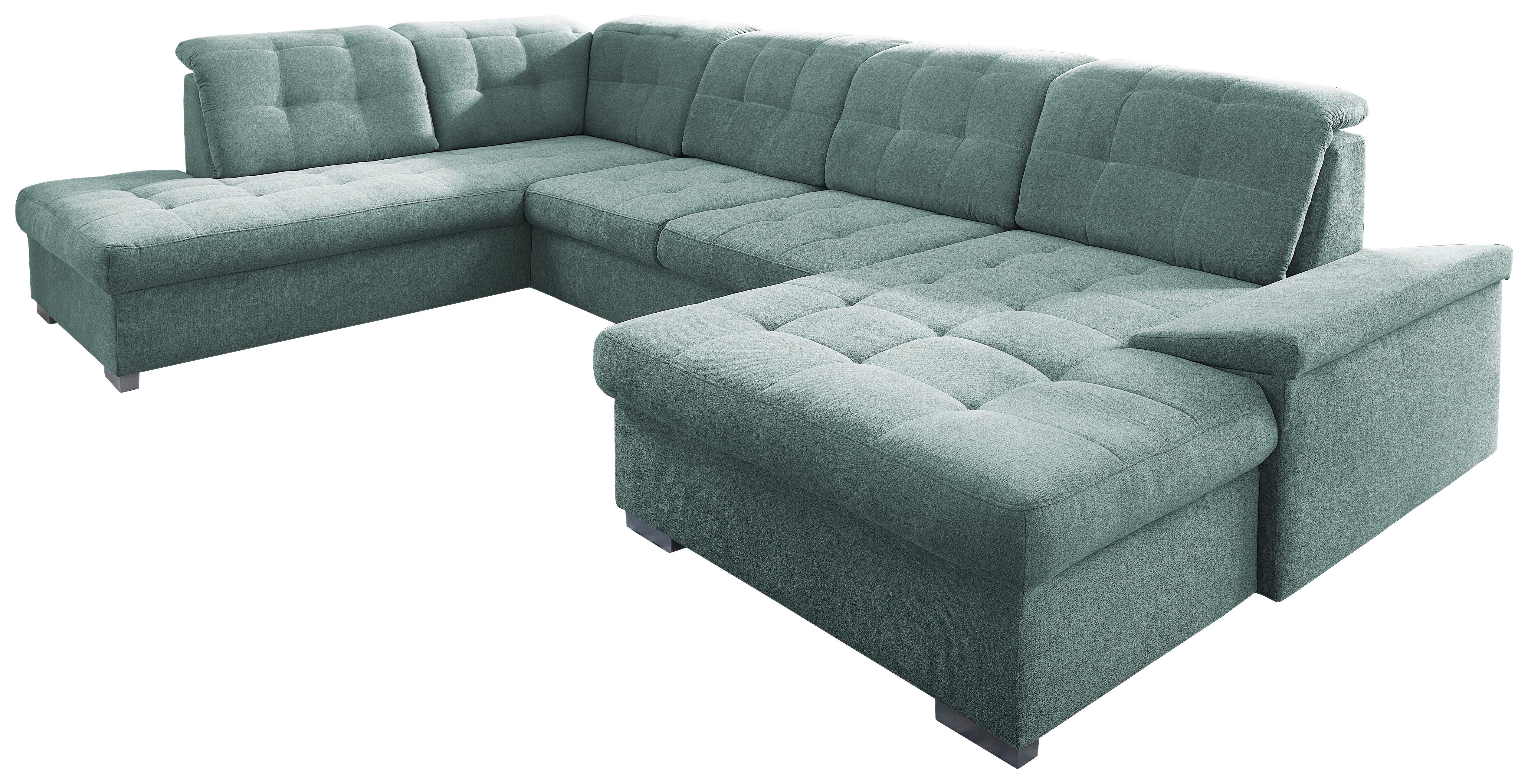 Wohnlandschaft Zira Mit Schlaffunktion Mintgrün - Chromfarben/Mintgrün, Design, Textil (212/330/169cm) - Livetastic