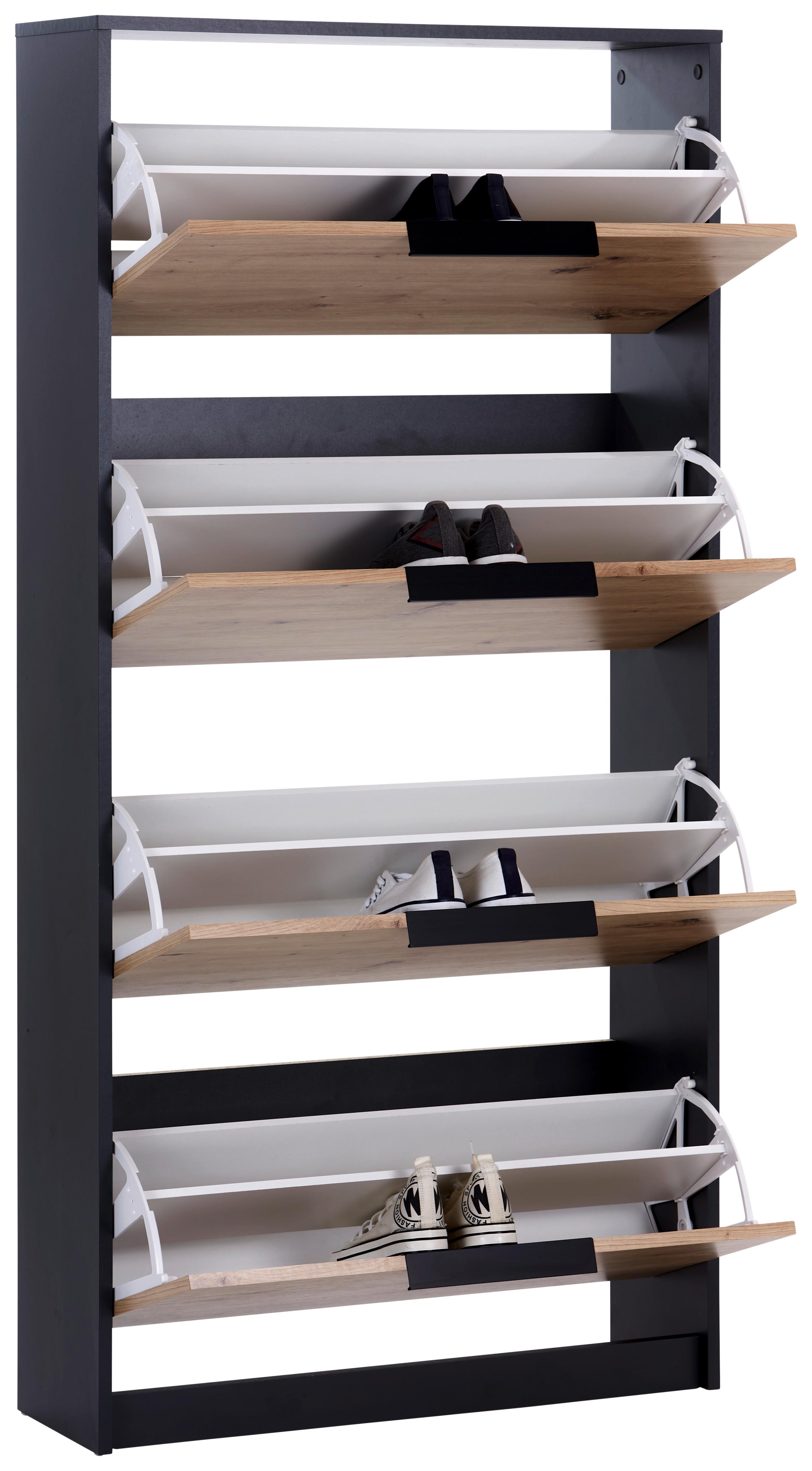 Schuhkipper Anna 4 Klappen Eiche Dekor/Anthrazit B: 79 cm - Eichefarben/Anthrazit, MODERN, Holzwerkstoff (79/162,3/25cm)