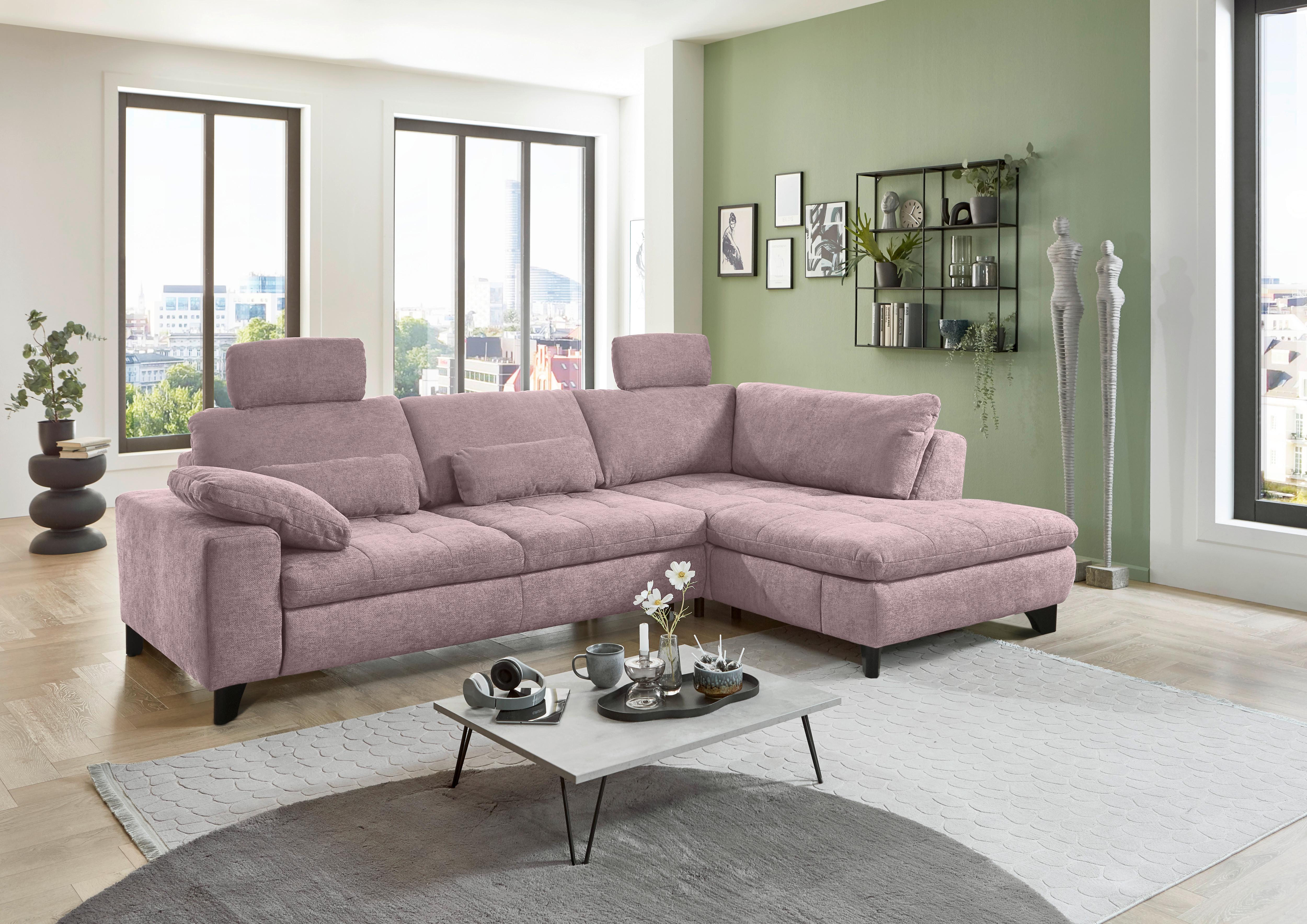 Rohová sedačka LANDO, pravá, růžová žinylka PIA,s funkcemi - růžová/černá, Moderní, kov/textil (289/197cm) - Premium Living
