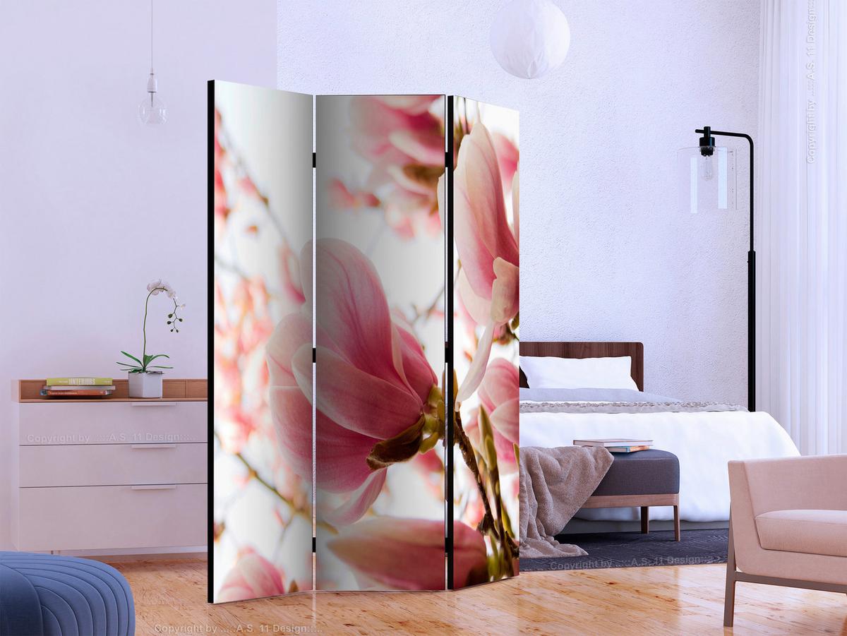 Paravent Weiß Pink B: 135 cm - Pink/Weiß, Basics, Holz/Textil (135/172/3cm) - artgeist