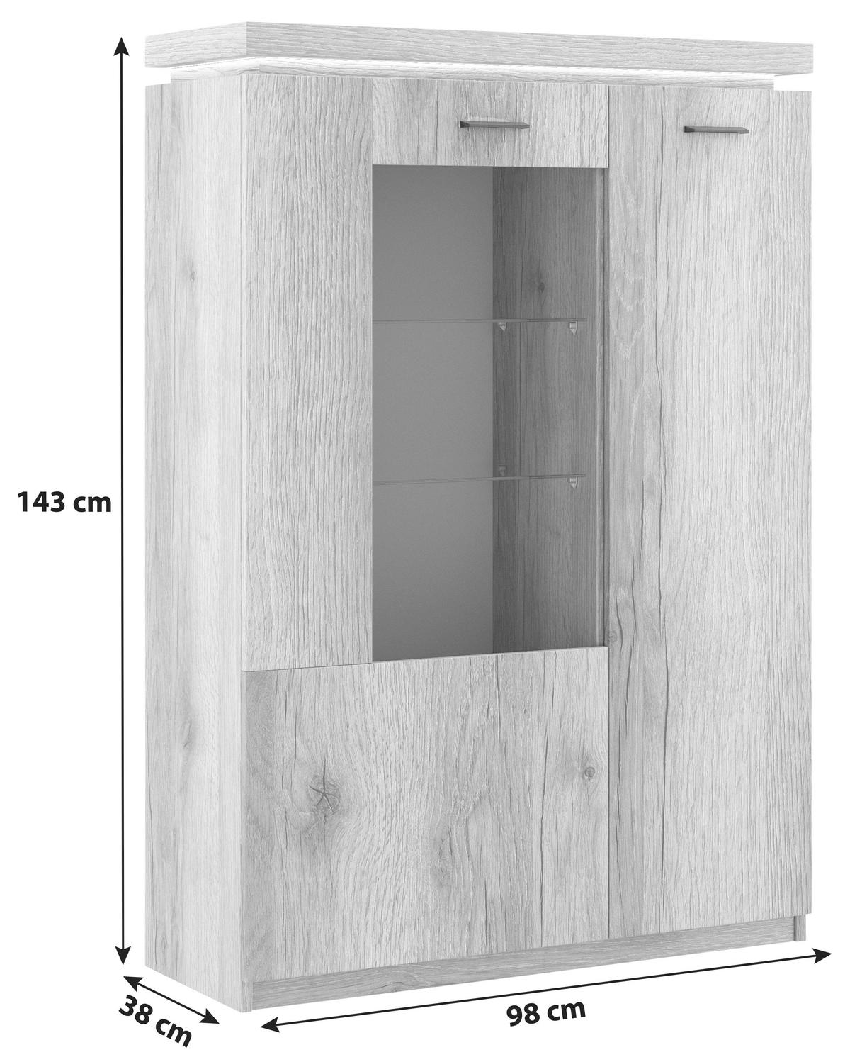 Vitrine Vancouver B: 98 Cm Mit Beleuchtung Eiche Dekor - Eichefarben, MODERN, Glas/Holzwerkstoff (98/143/38cm)