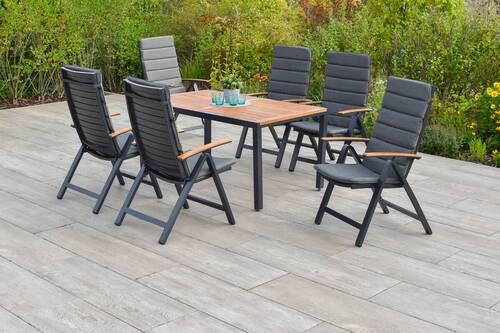 Gartenmöbel Set 7-Tlg. Astros Aluminium/Akazie - Graphitfarben/Naturfarben, MODERN, Holz/Metall - Gardenson
