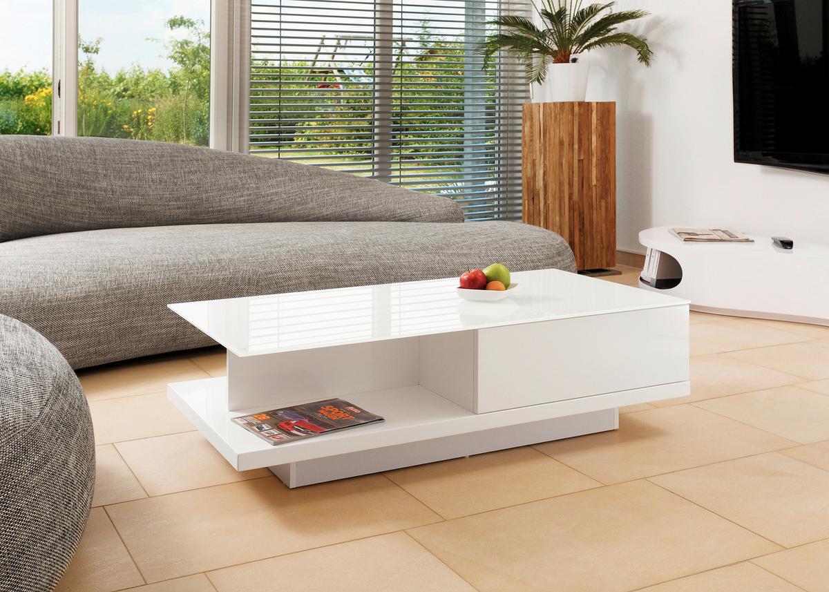 Couchtisch Weiß Hochglanz L: 120 Cm - Weiß Hochglanz/Weiß, Design, Glas/Holzwerkstoff (120/60/36cm) - Livetastic