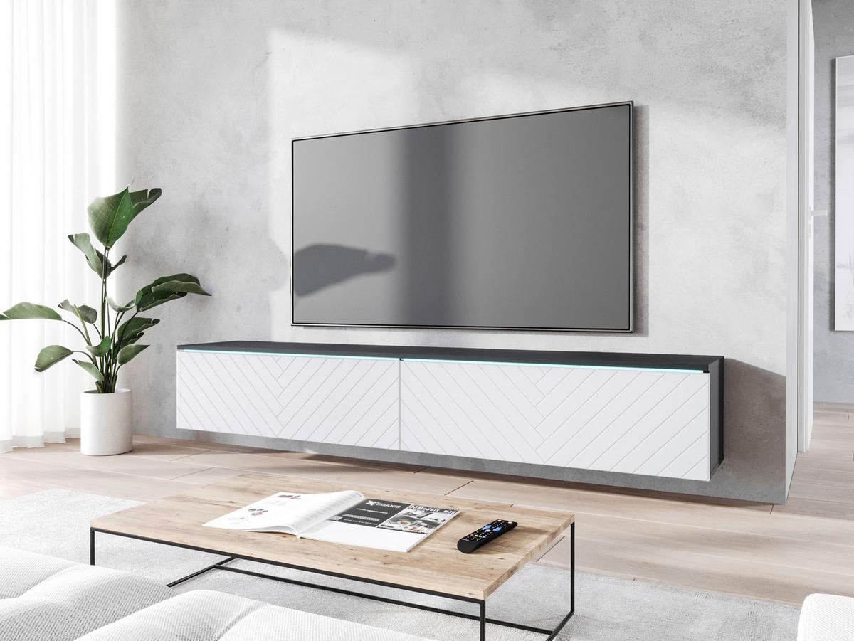 Nízká komoda s LED osvětlením, bílá - bílá/šedá, Basics, kompozitní dřevo/plast (180/30/33cm) - P & B