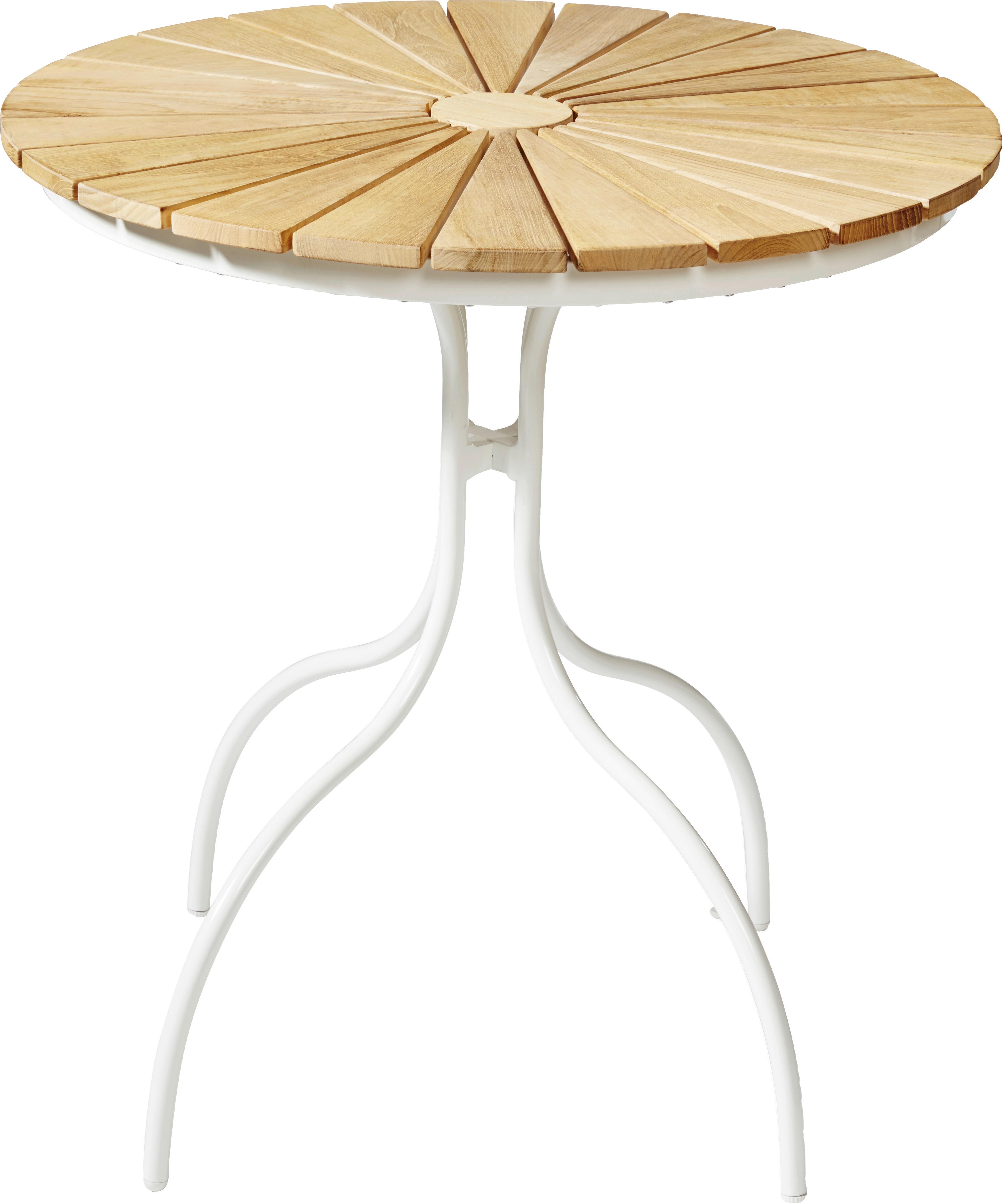 Gartentisch Ellen Teakholz /Metall ⌀ 80 cm - Weiß Hochglanz/Teakfarben, KONVENTIONELL, Holz/Metall (80/80/74cm) - Gardenson