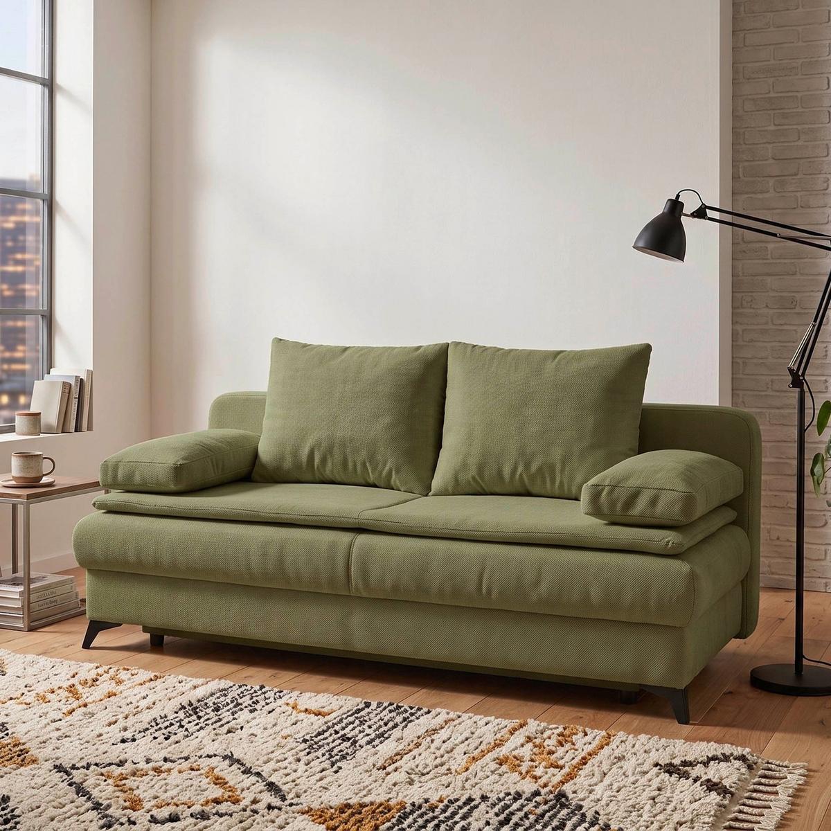 Rozkladacia pohovka KEN, olivovozelená - olivovozelená/čierna, Konventionell, kompozitné drevo/textil (209/90/105cm) - Based