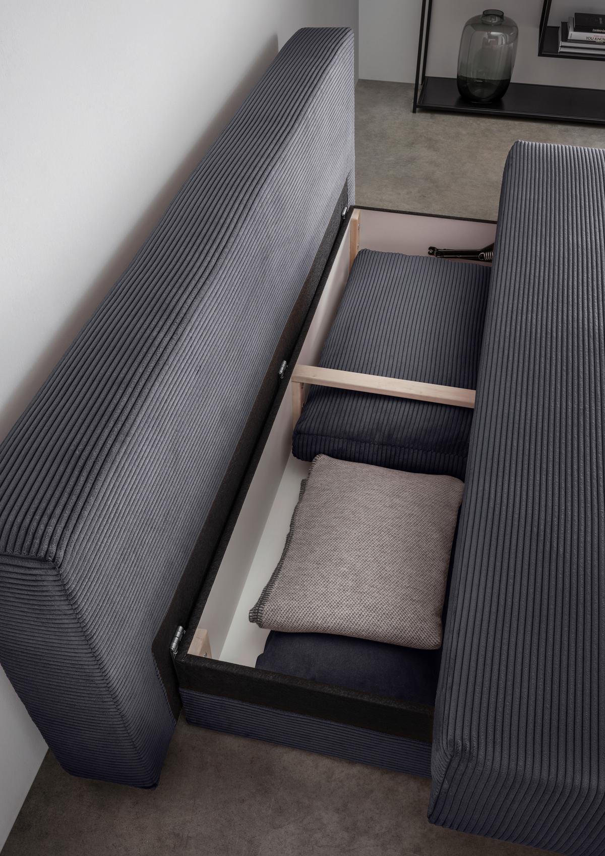 Schlafsofa Petri Grau Cord, Rücken Echt B: 198 cm - Schwarz/Grau, MODERN, Textil (198/90/100cm) - Livetastic