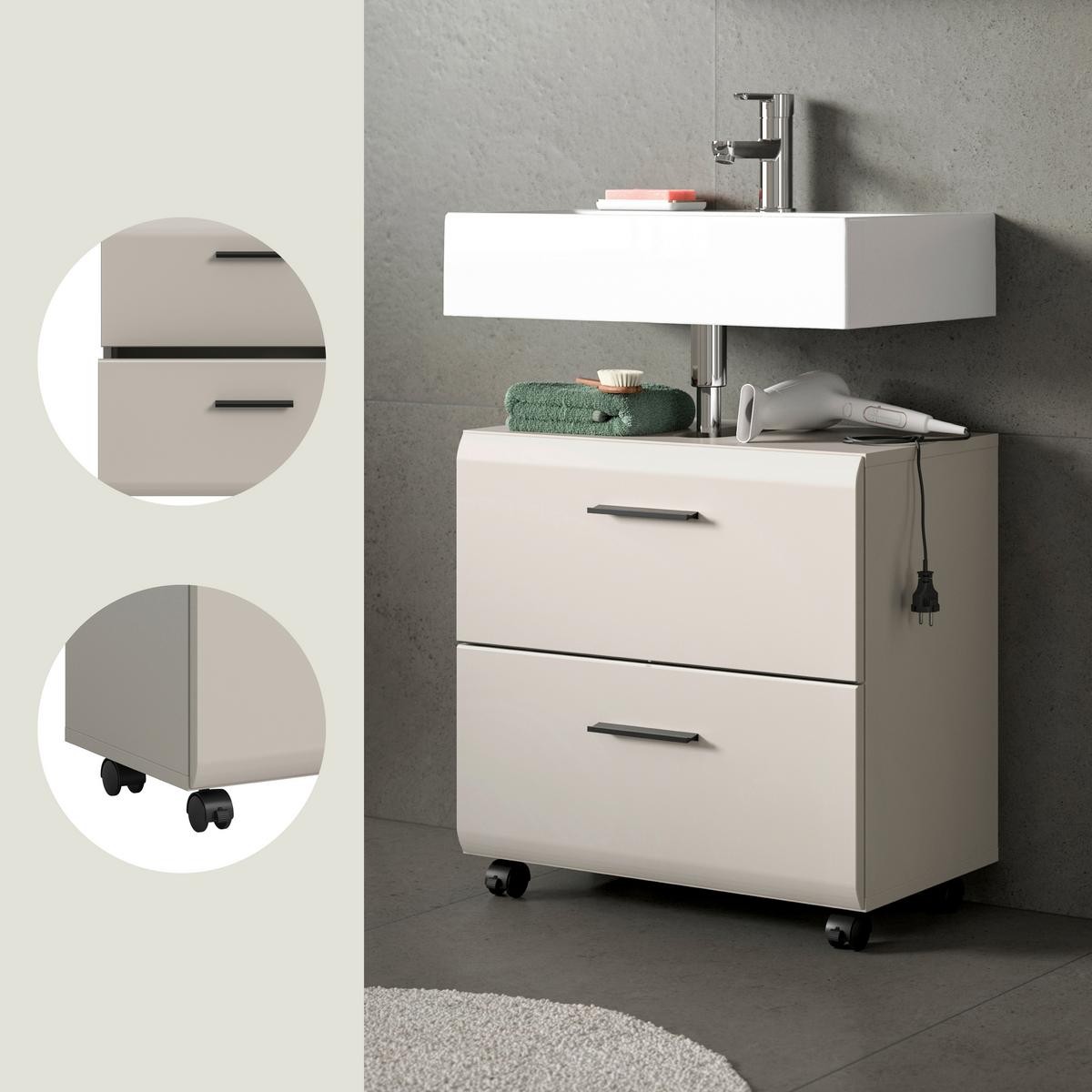WASCHBECKENUNTERSCHRANK Ice Kaschmir B: 60cm - Kaschmir/Schwarz, Trend, Holzwerkstoff (60/58/30cm) - MID.YOU